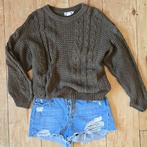 Medium - Women’s Bianca Nygard Cable-Knit Crewneck Sweater in Olive